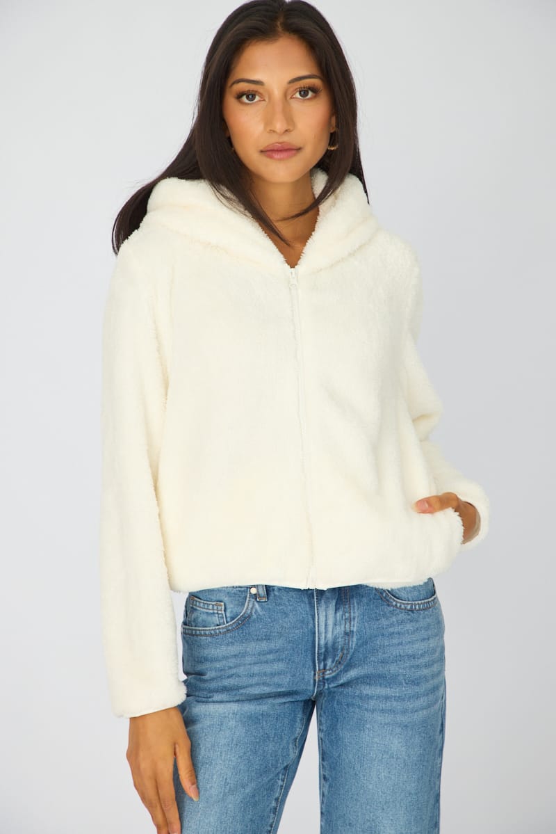 White Zip-up Hoodie Ultra Soft Teddy Fleece for Ally Fashion