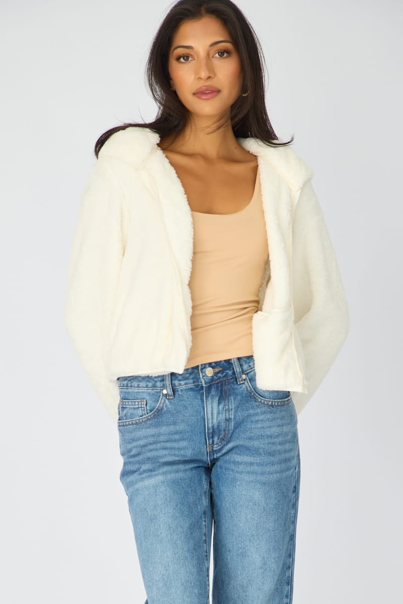 White Zip-up Hoodie Ultra Soft Teddy Fleece for Ally Fashion