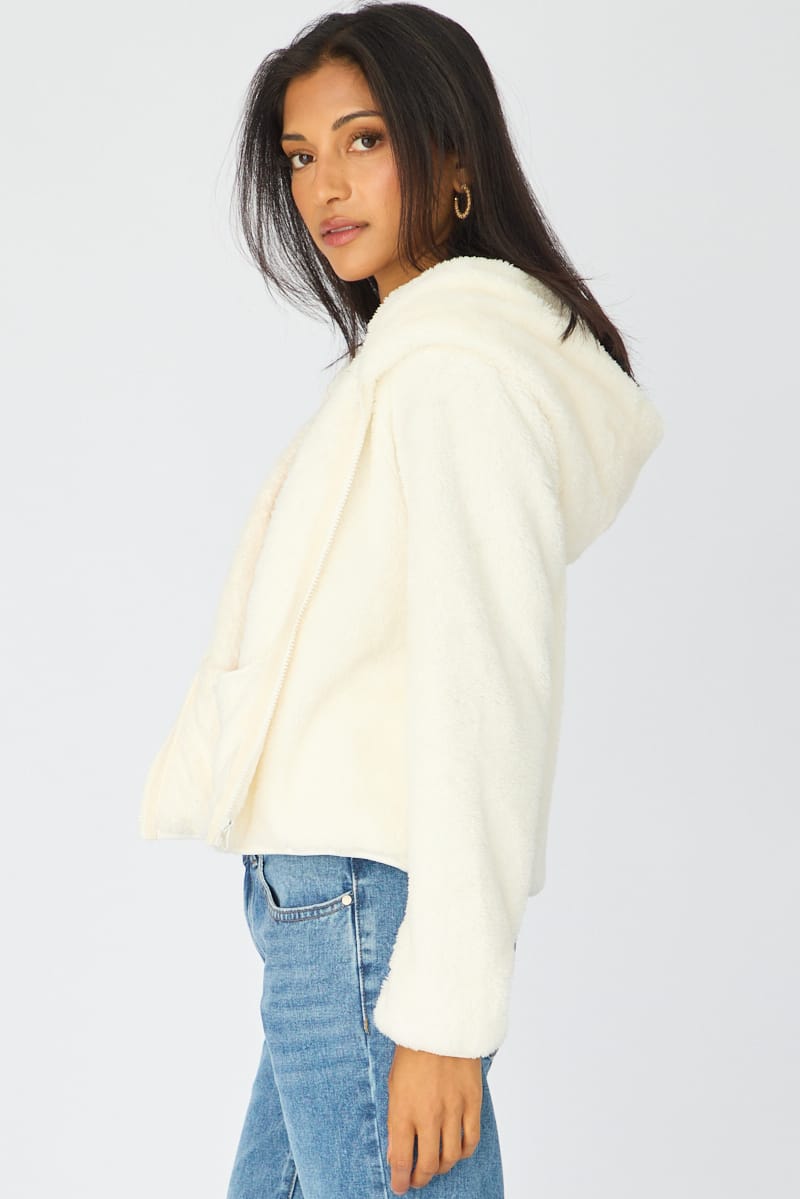 White Zip-up Hoodie Ultra Soft Teddy Fleece for Ally Fashion