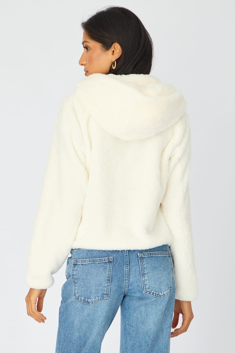 White Zip-up Hoodie Ultra Soft Teddy Fleece for Ally Fashion