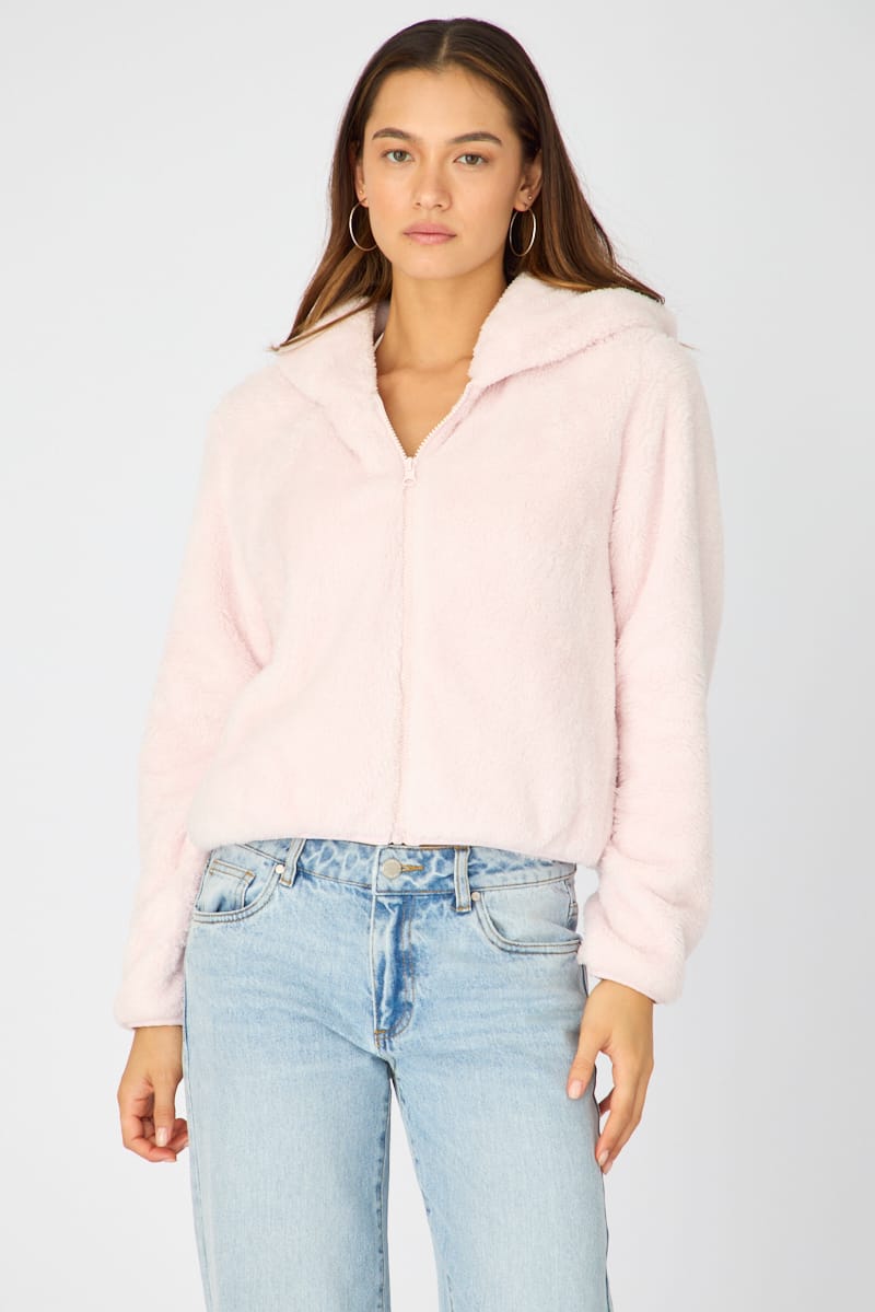 Pink Zip-up Hoodie Ultra Soft Teddy Fleece for Ally Fashion
