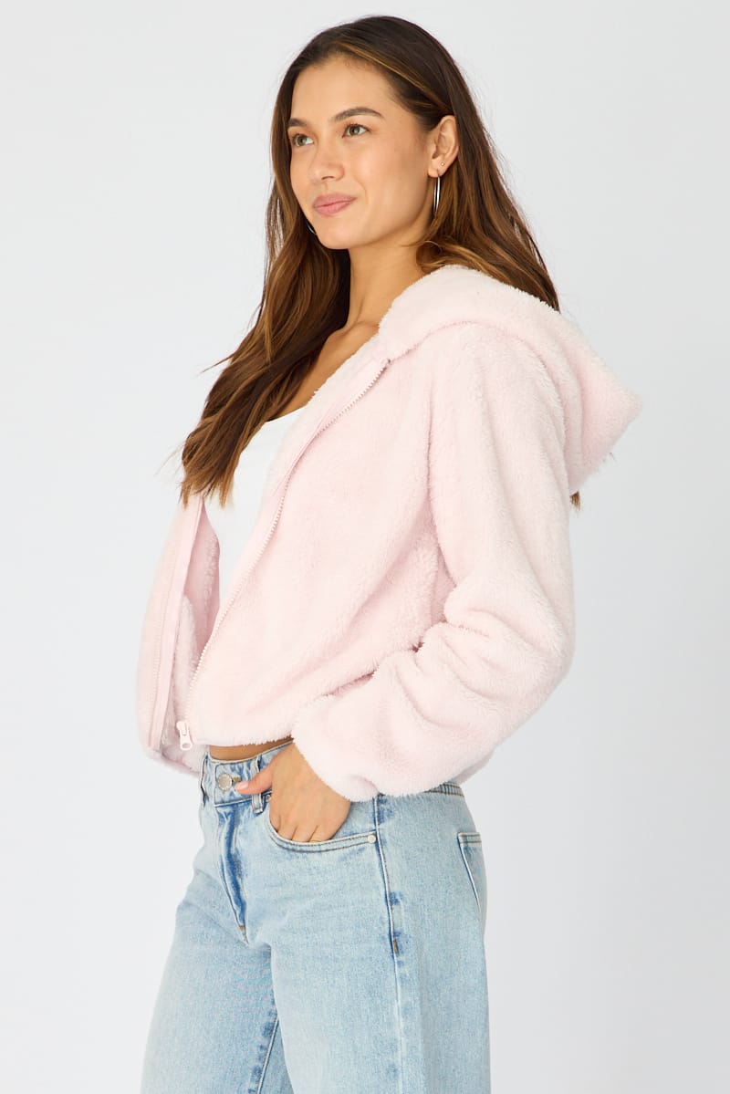 Pink Zip-up Hoodie Ultra Soft Teddy Fleece for Ally Fashion