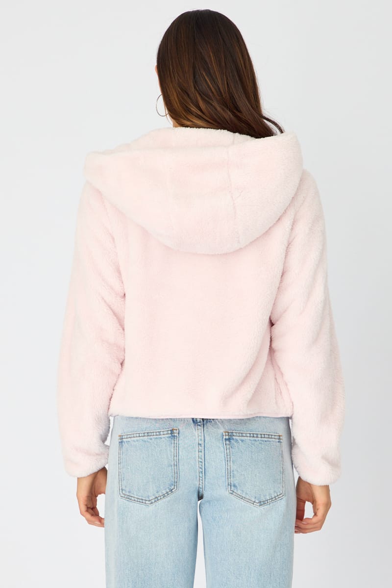Pink Zip-up Hoodie Ultra Soft Teddy Fleece for Ally Fashion