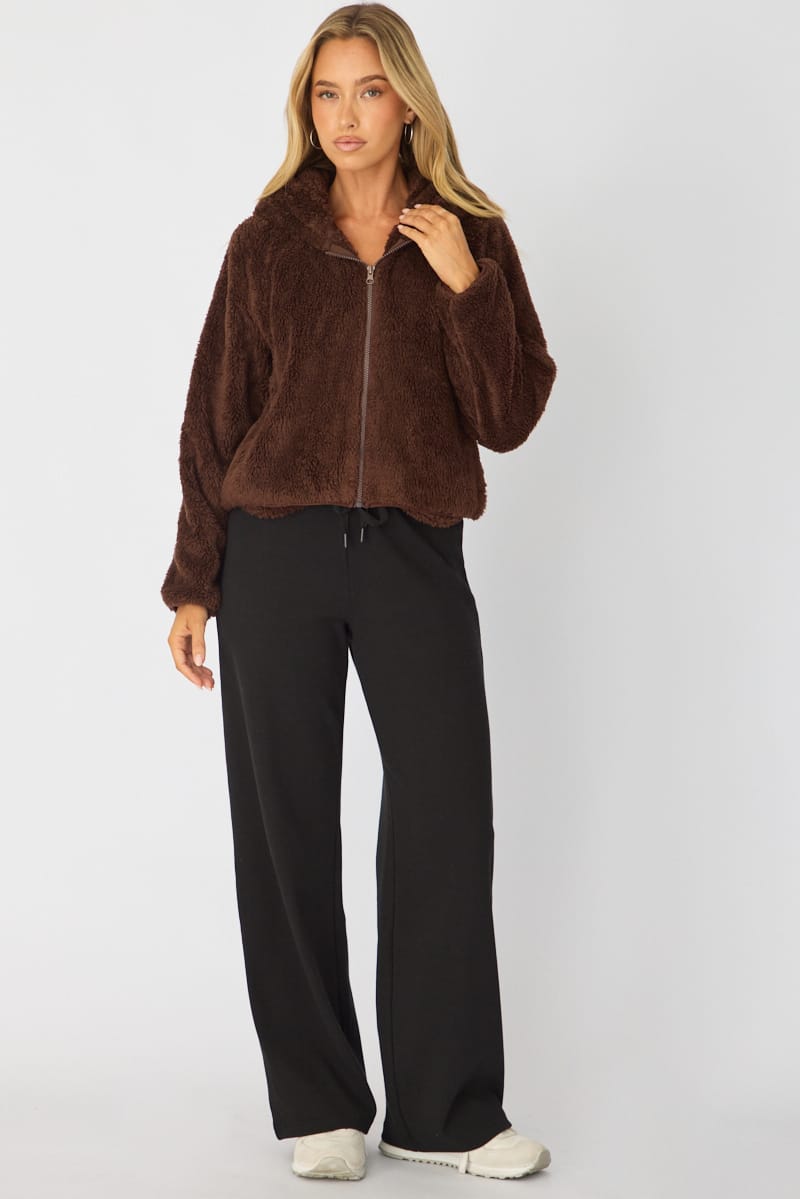 Brown Zip-up Hoodie Ultra Soft Teddy Fleece for Ally Fashion