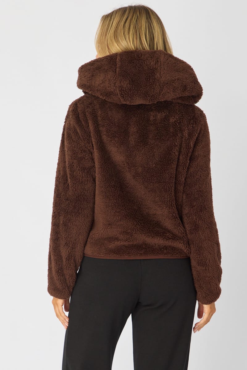Brown Zip-up Hoodie Ultra Soft Teddy Fleece for Ally Fashion