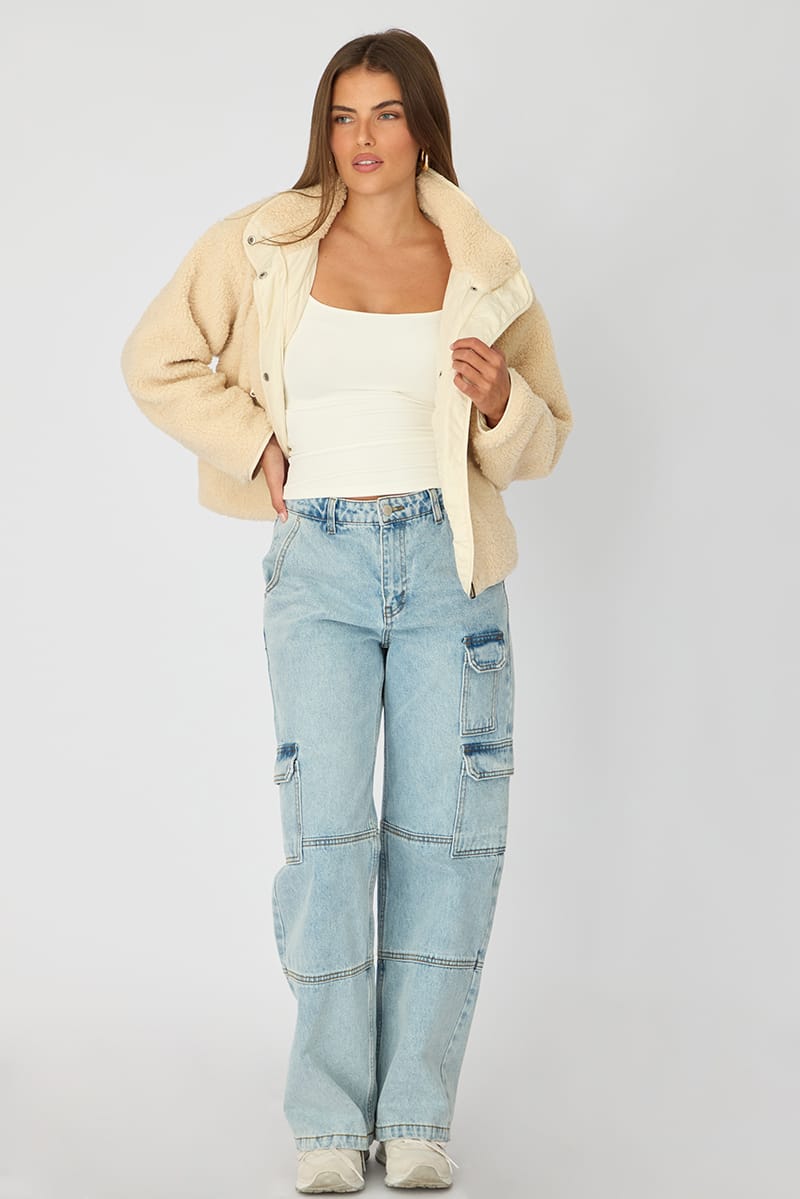 Beige Sherpa High Neck Jacket Teddy for Ally Fashion