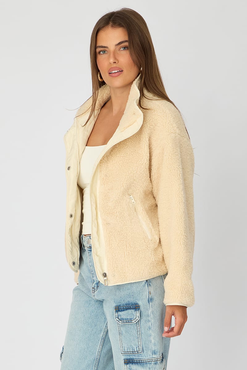 Beige Sherpa High Neck Jacket Teddy for Ally Fashion
