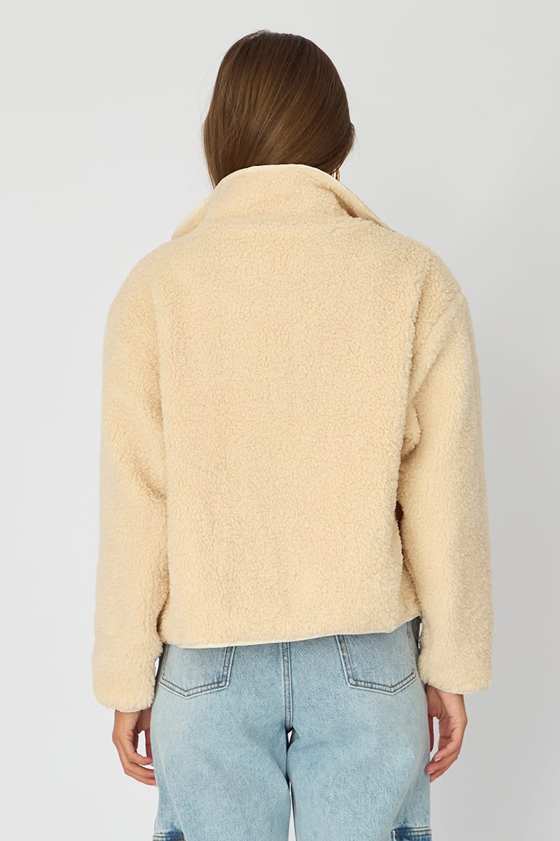 Beige Sherpa High Neck Jacket Teddy for Ally Fashion