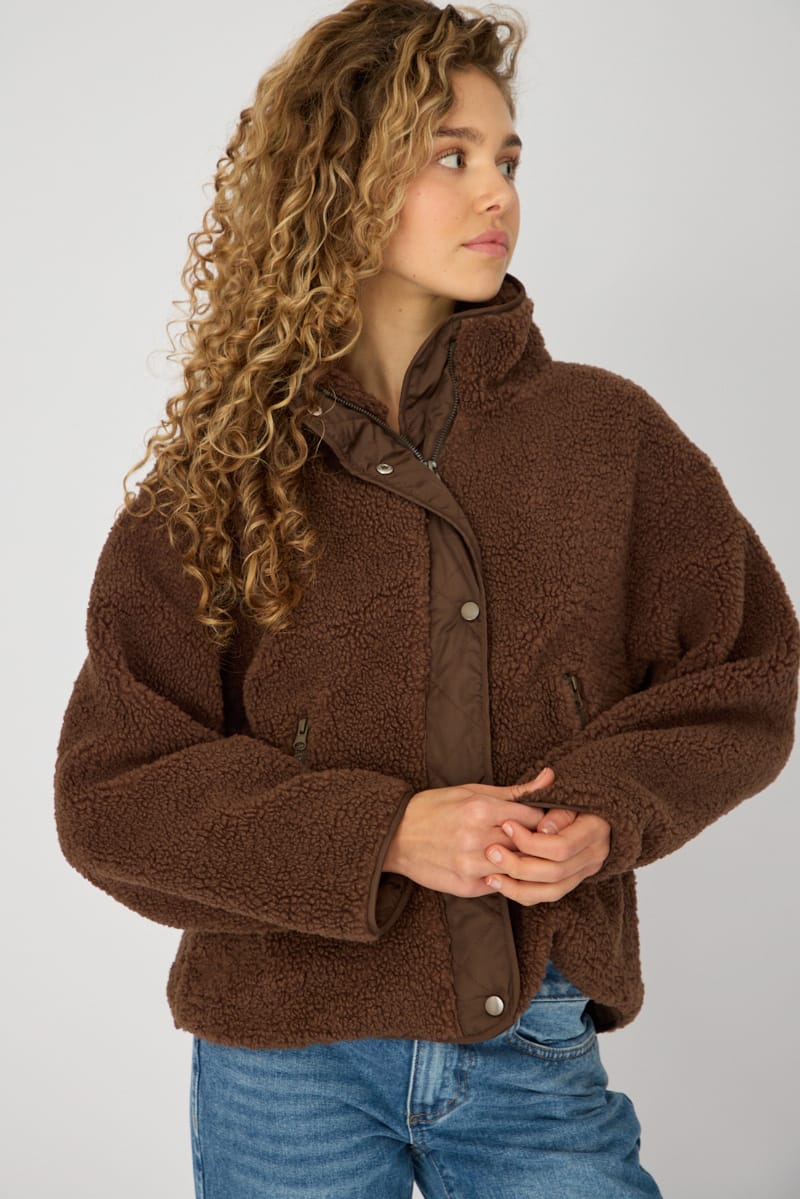 Brown Sherpa High Neck Jacket Teddy for Ally Fashion