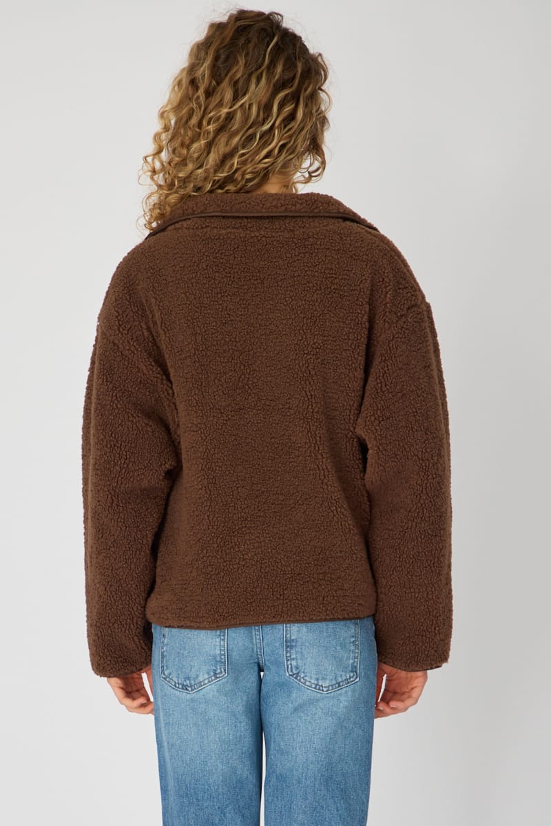 Brown Sherpa High Neck Jacket Teddy for Ally Fashion