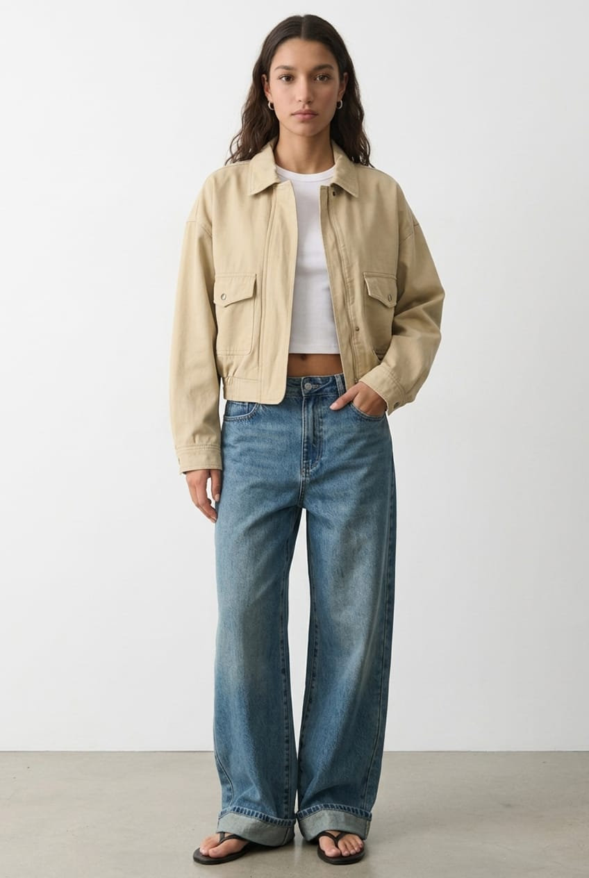 Beige Bomber Jacket Twill for Ally Fashion
