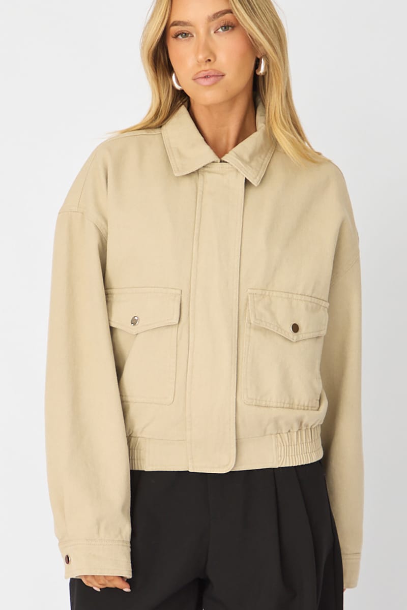 Beige Bomber Jacket Twill for Ally Fashion