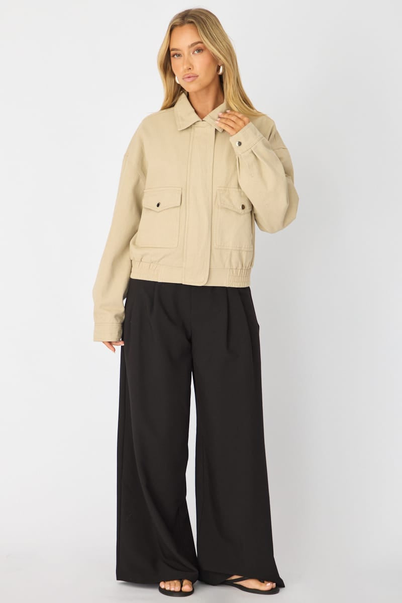 Beige Bomber Jacket Twill for Ally Fashion