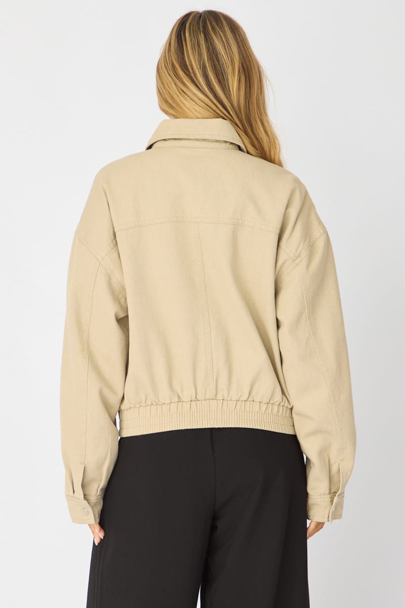 Beige Bomber Jacket Twill for Ally Fashion