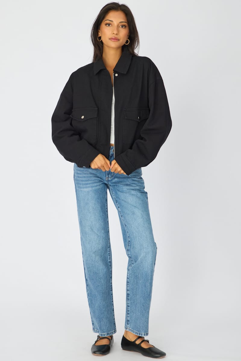 Black Bomber Jacket Twill for Ally Fashion