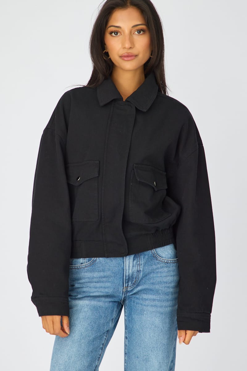 Black Bomber Jacket Twill for Ally Fashion