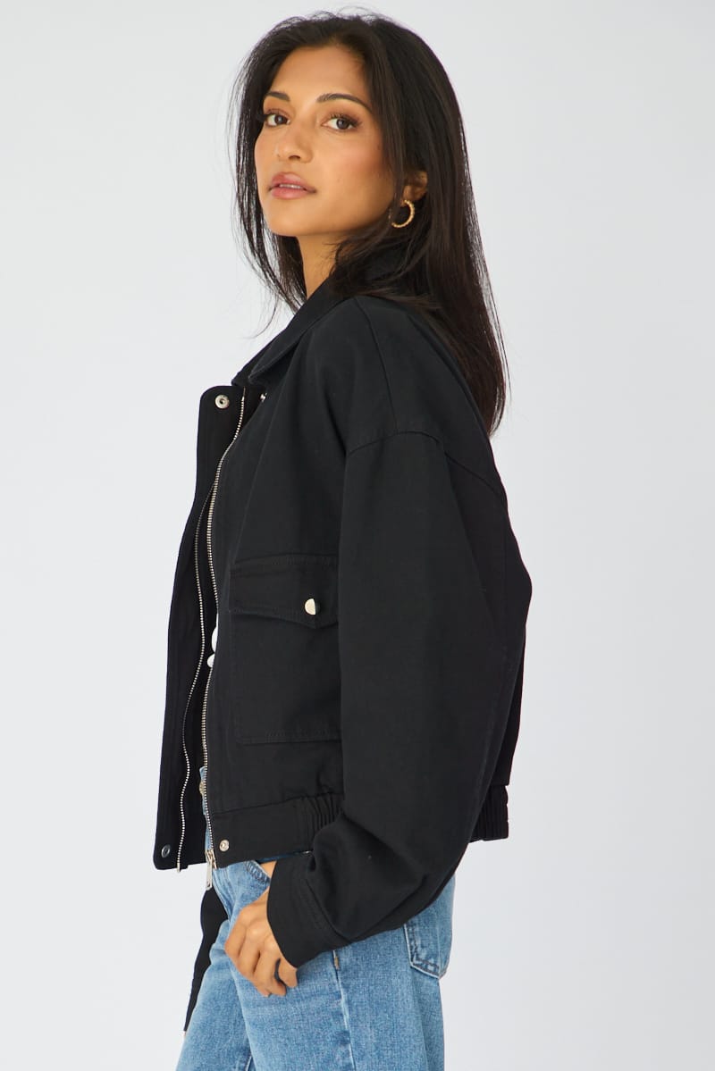 Black Bomber Jacket Twill for Ally Fashion