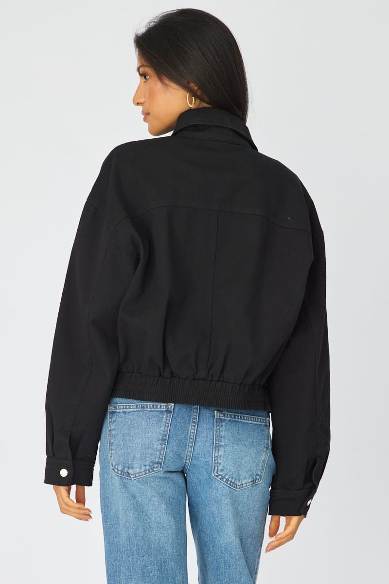 Black Bomber Jacket Twill for Ally Fashion