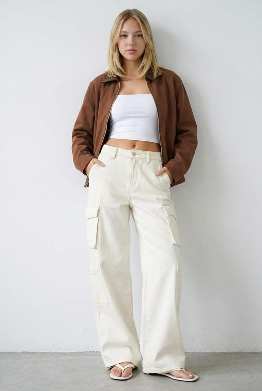 Brown Worker Jacket Faux Leather Collar for Ally Fashion