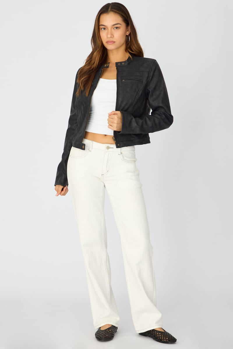 Black Pu Jacket Washed for Ally Fashion