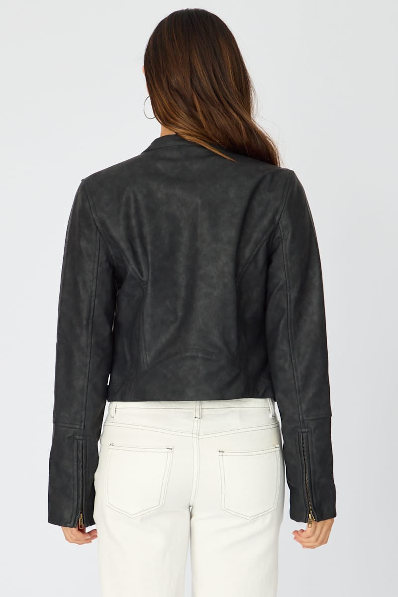 Black Pu Jacket Washed for Ally Fashion
