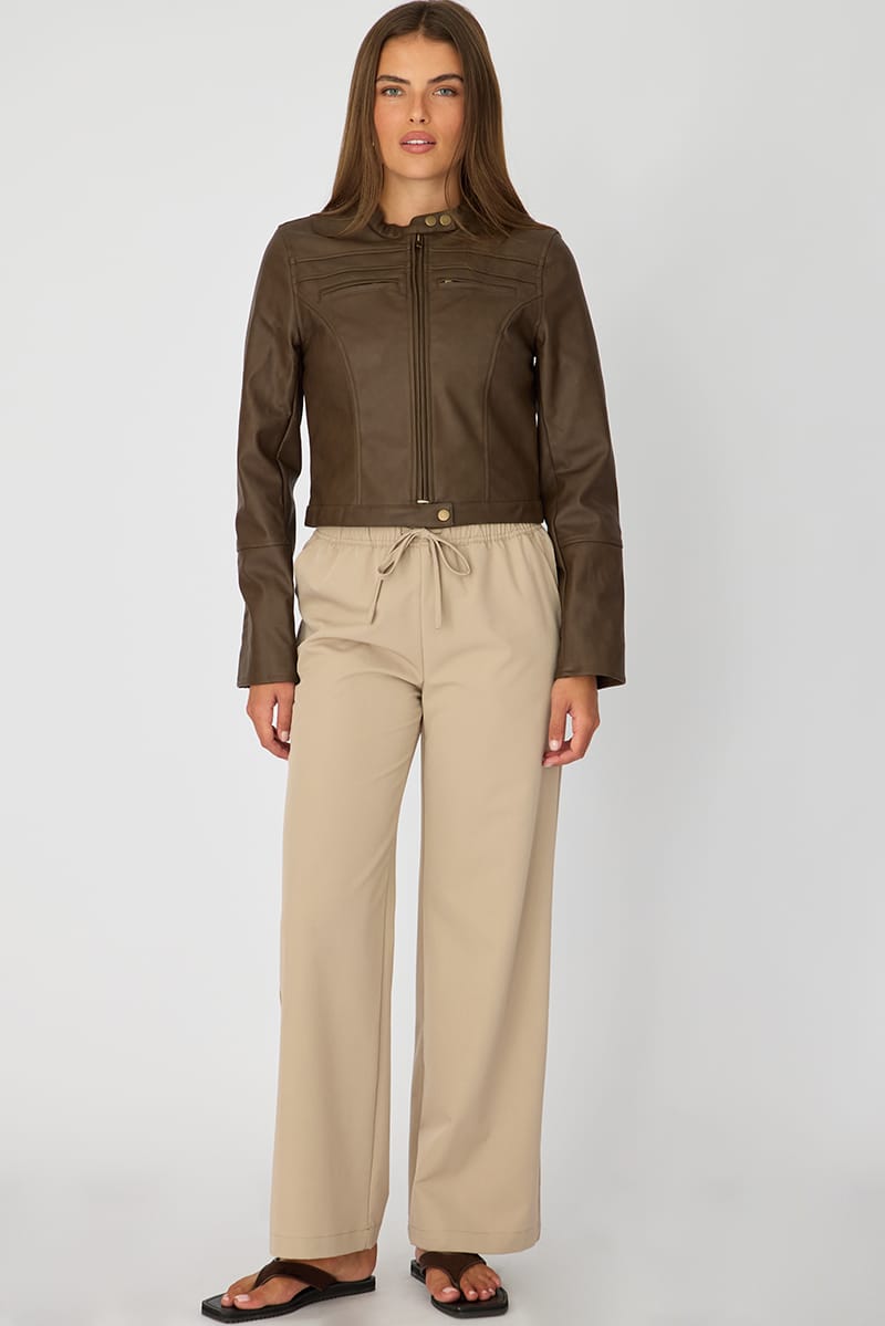 Brown Pu Jacket Washed for Ally Fashion