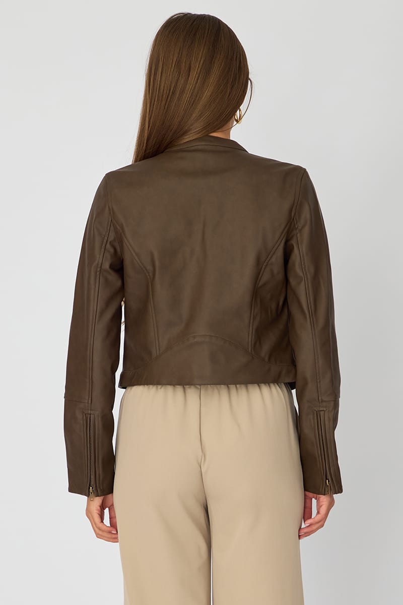 Brown Pu Jacket Washed for Ally Fashion