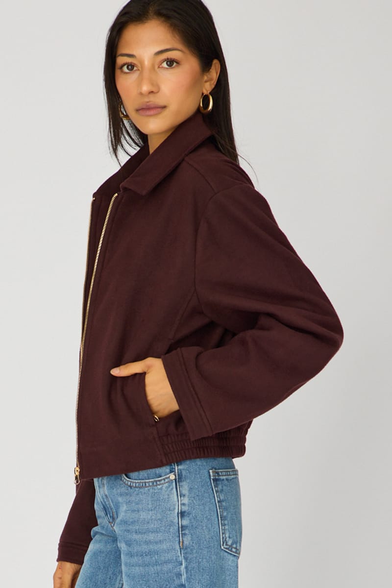 Brown Collared Cropped Jacket for Ally Fashion