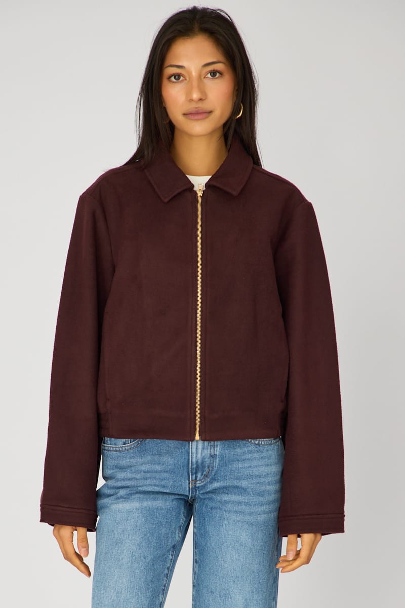Brown Collared Cropped Jacket for Ally Fashion