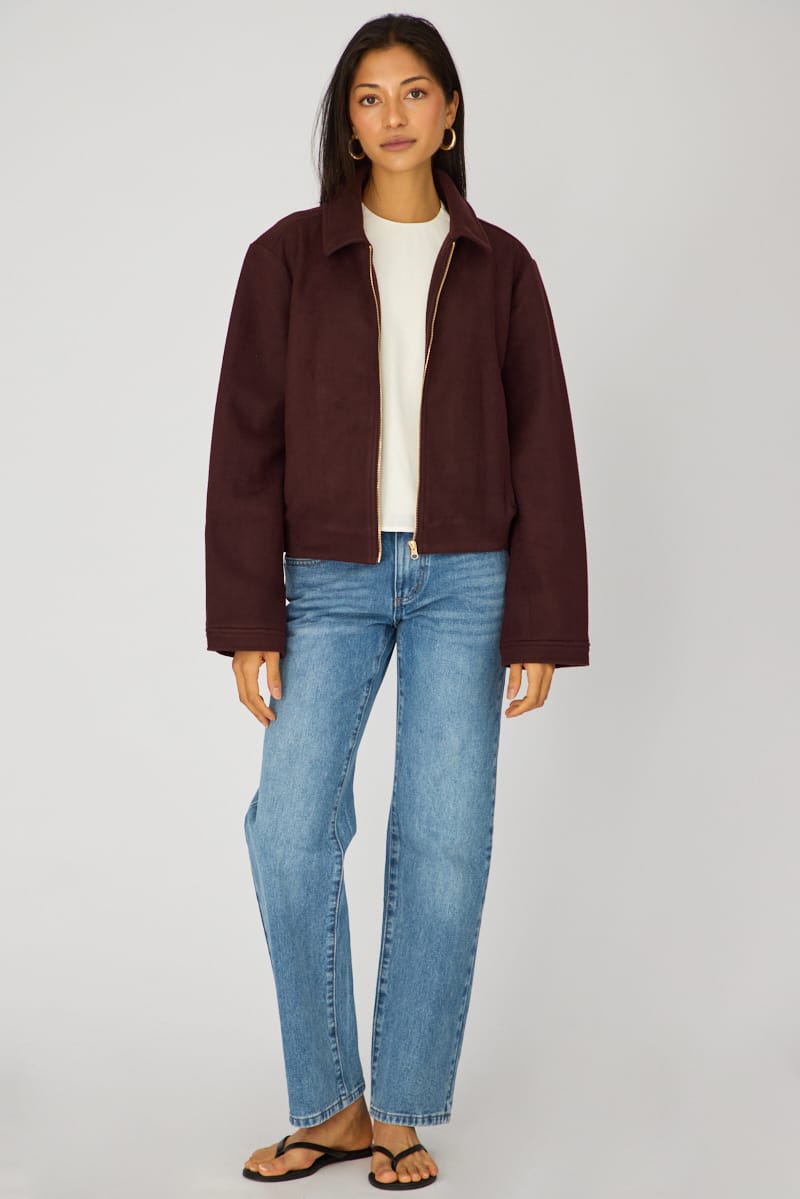 Brown Collared Cropped Jacket for Ally Fashion
