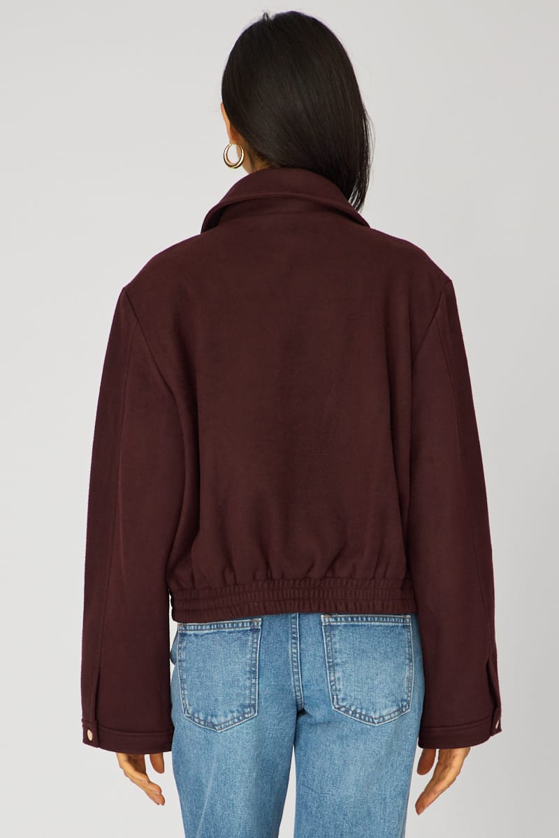 Brown Collared Cropped Jacket for Ally Fashion