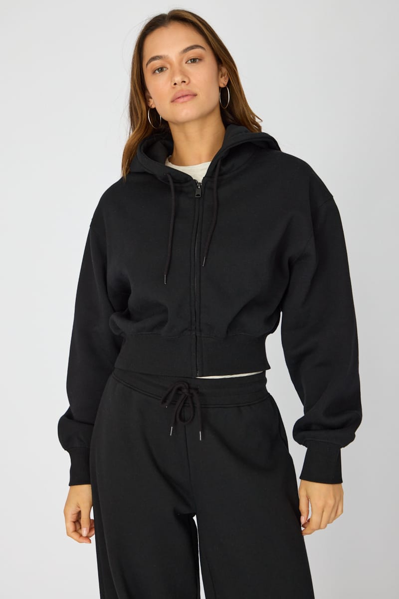 Black Zip Up Crop Hoodie for Ally Fashion