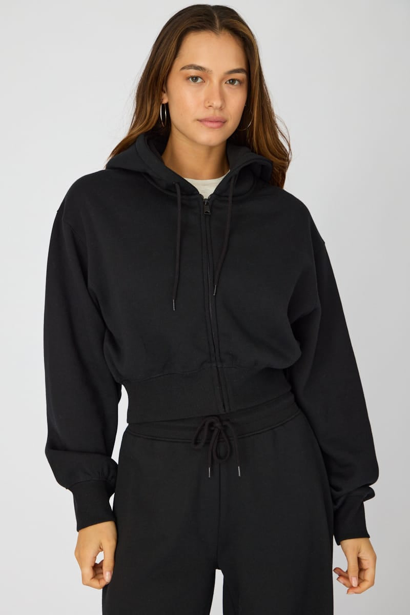 Black Zip Up Crop Hoodie for Ally Fashion