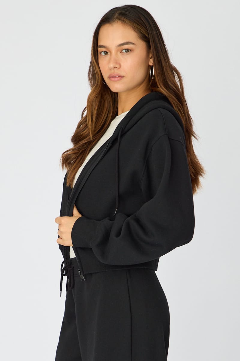 Black Zip Up Crop Hoodie for Ally Fashion