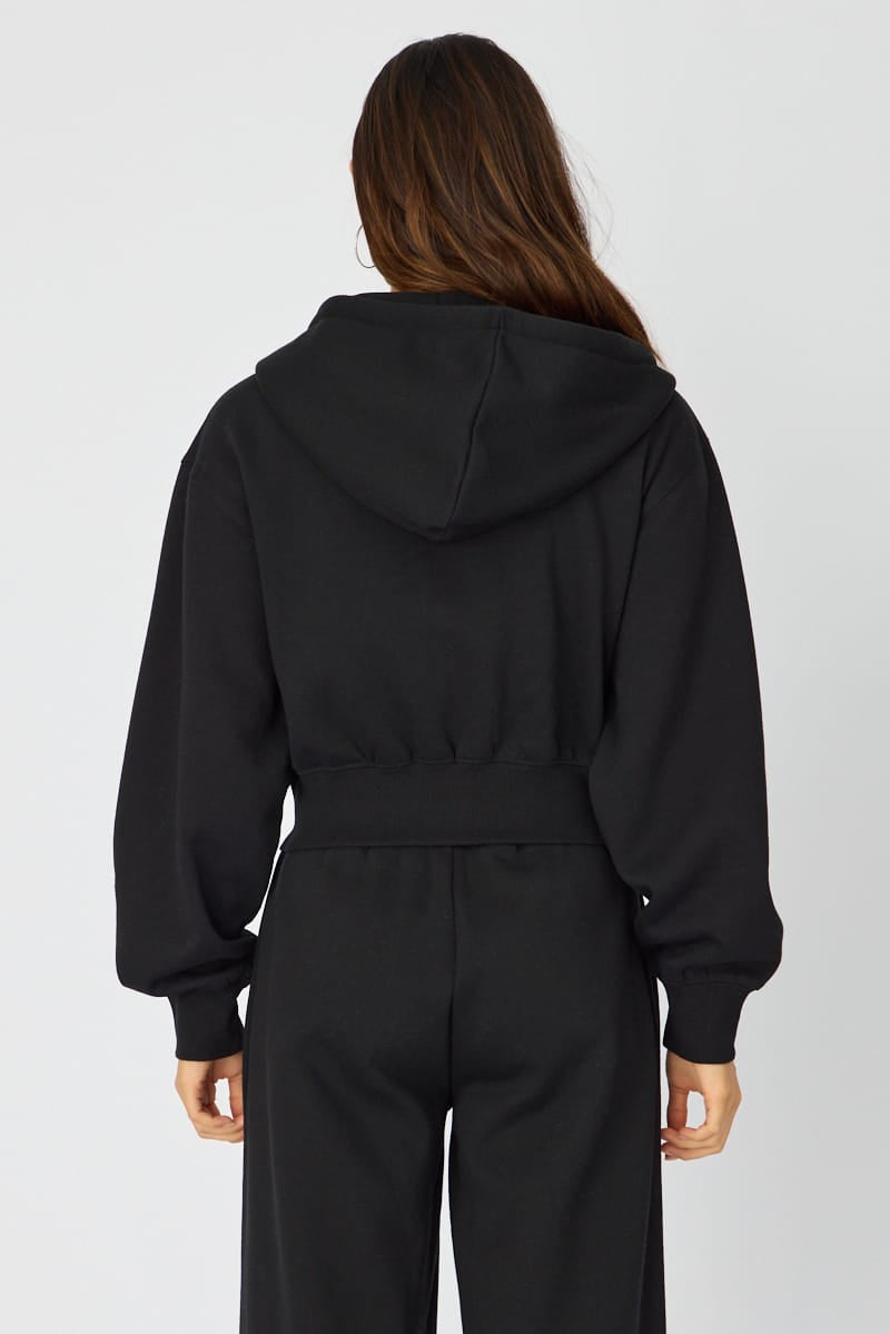 Black Zip Up Crop Hoodie for Ally Fashion