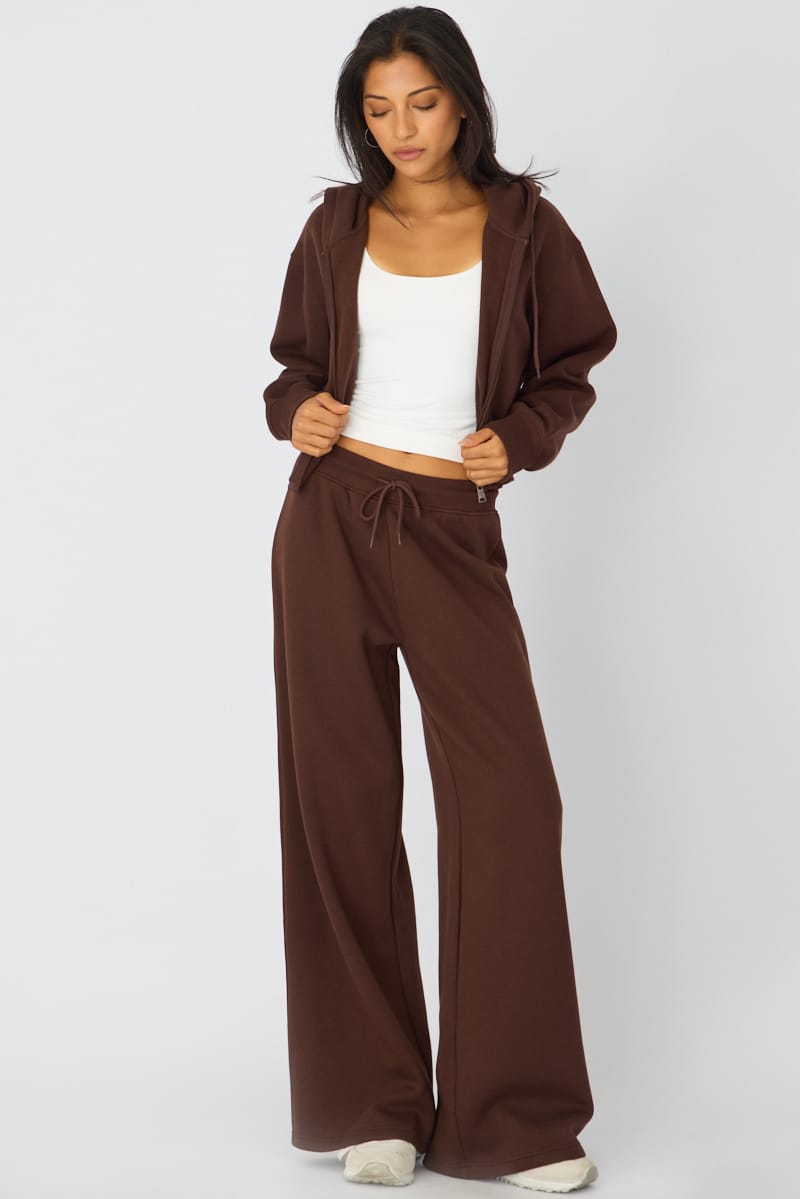Brown Zip Up Crop Hoodie for Ally Fashion