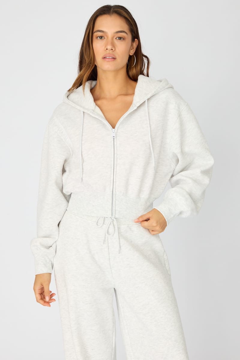 Grey Zip Up Crop Hoodie for Ally Fashion