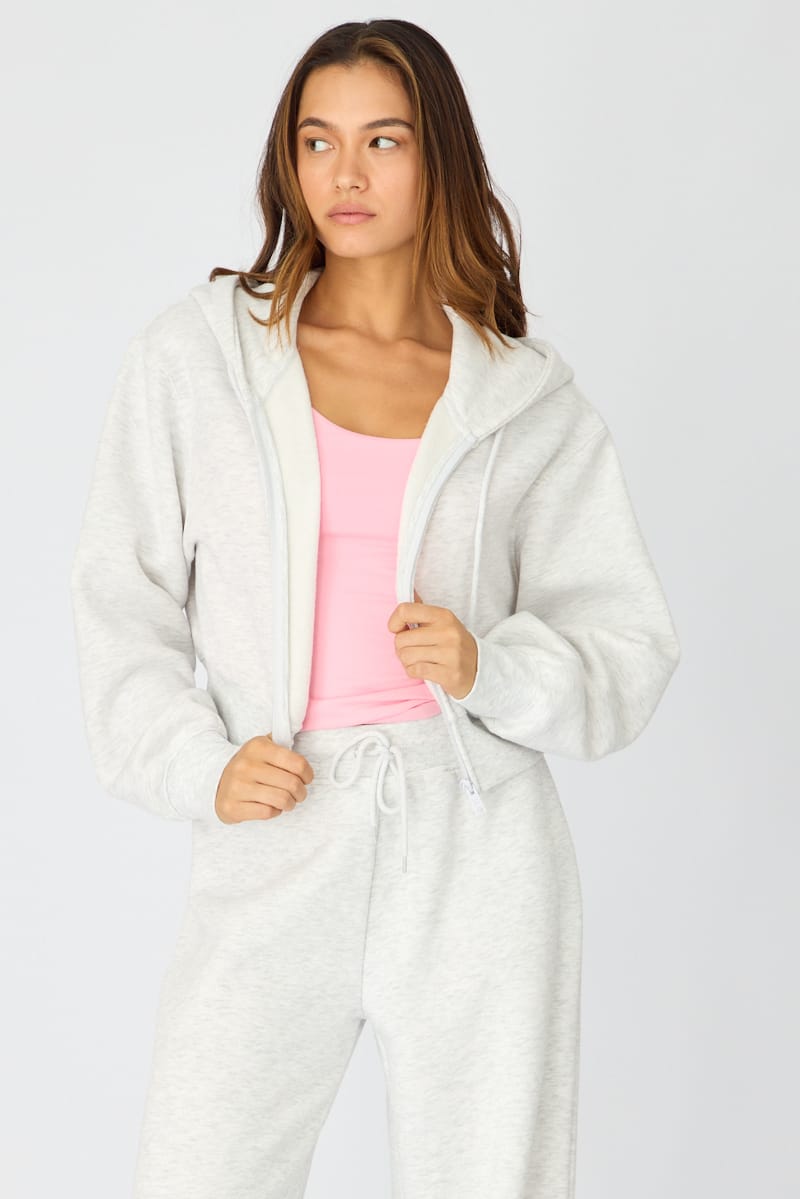 Grey Zip Up Crop Hoodie for Ally Fashion
