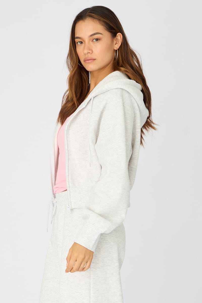 Grey Zip Up Crop Hoodie for Ally Fashion