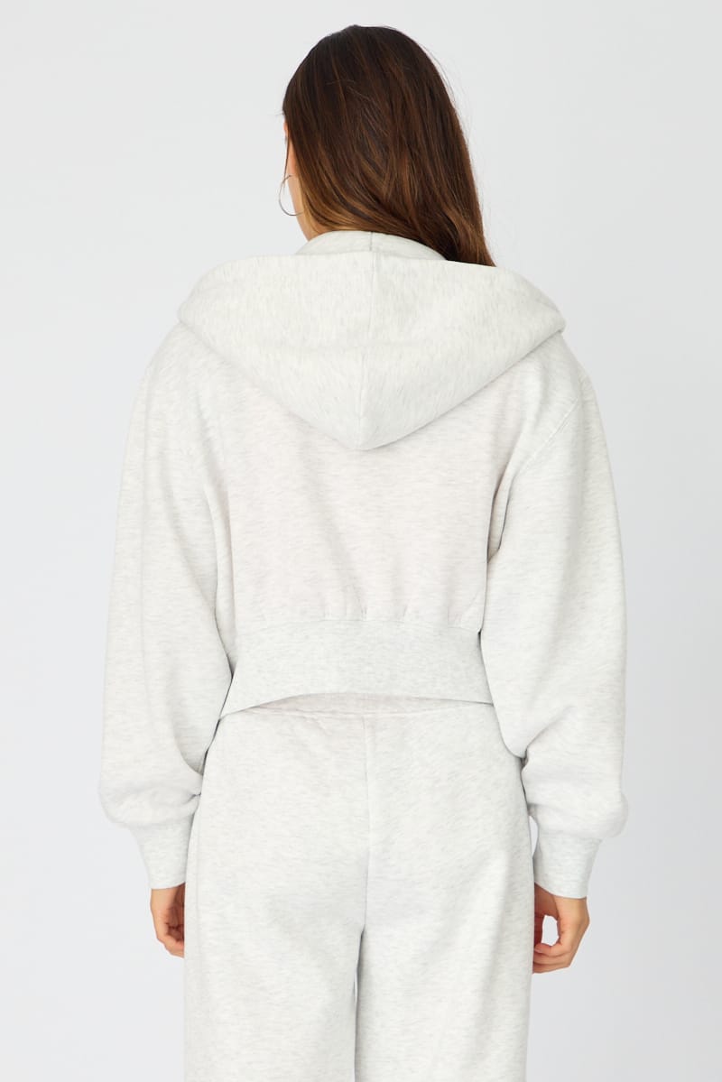 Grey Zip Up Crop Hoodie for Ally Fashion
