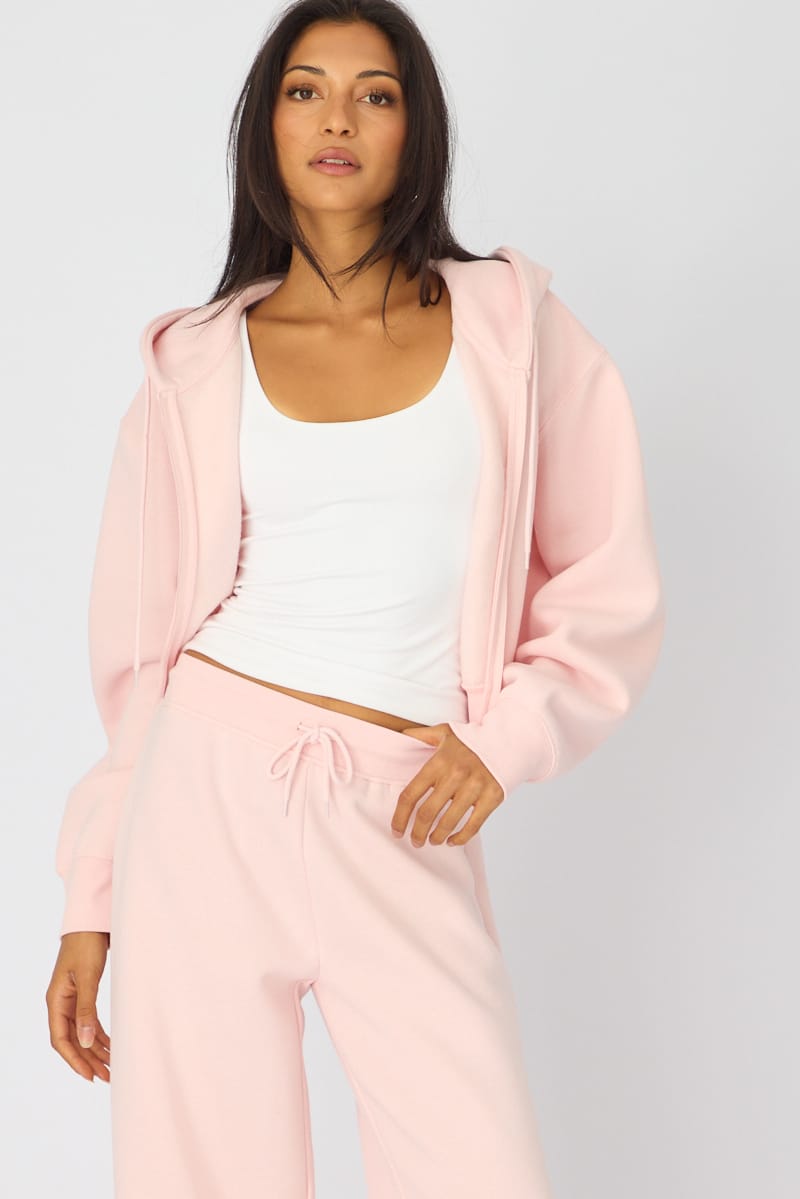 Pink Zip Up Crop Hoodie for Ally Fashion