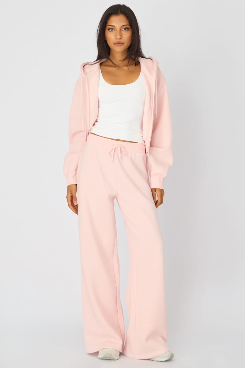 Pink Zip Up Crop Hoodie for Ally Fashion