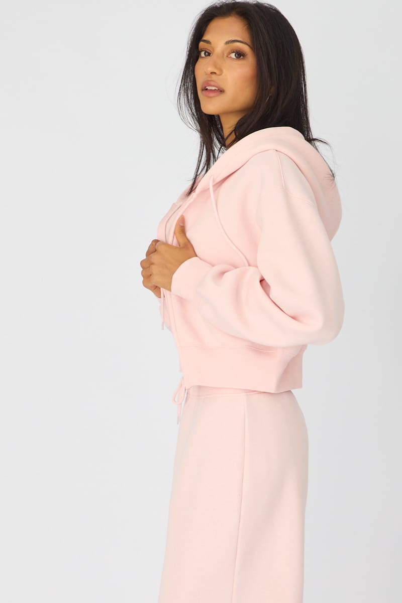 Pink Zip Up Crop Hoodie for Ally Fashion