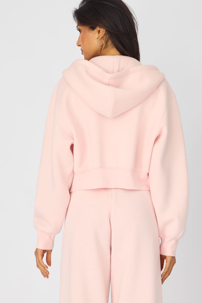 Pink Zip Up Crop Hoodie for Ally Fashion