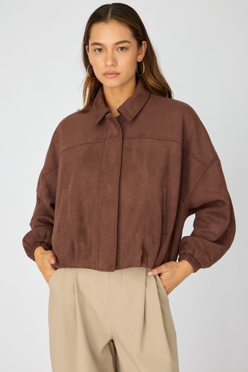 Brown Collared Jacket Suede for Ally Fashion