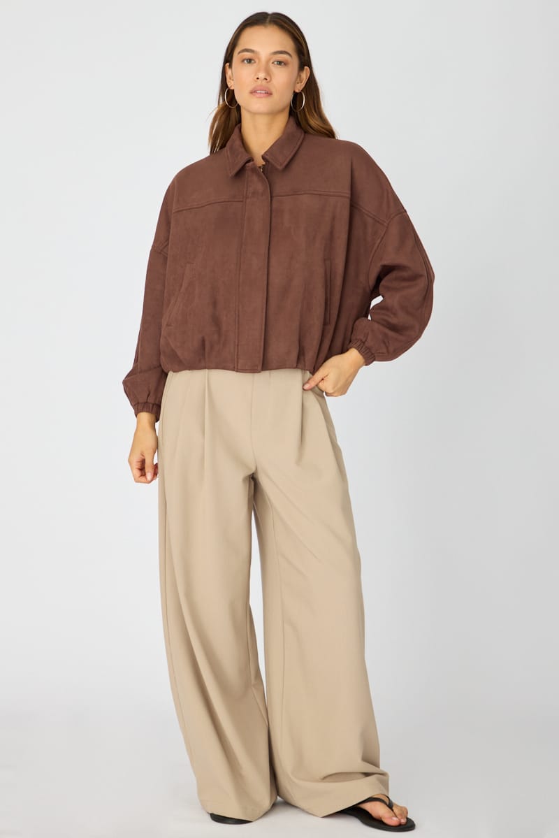 Brown Collared Jacket Suede for Ally Fashion