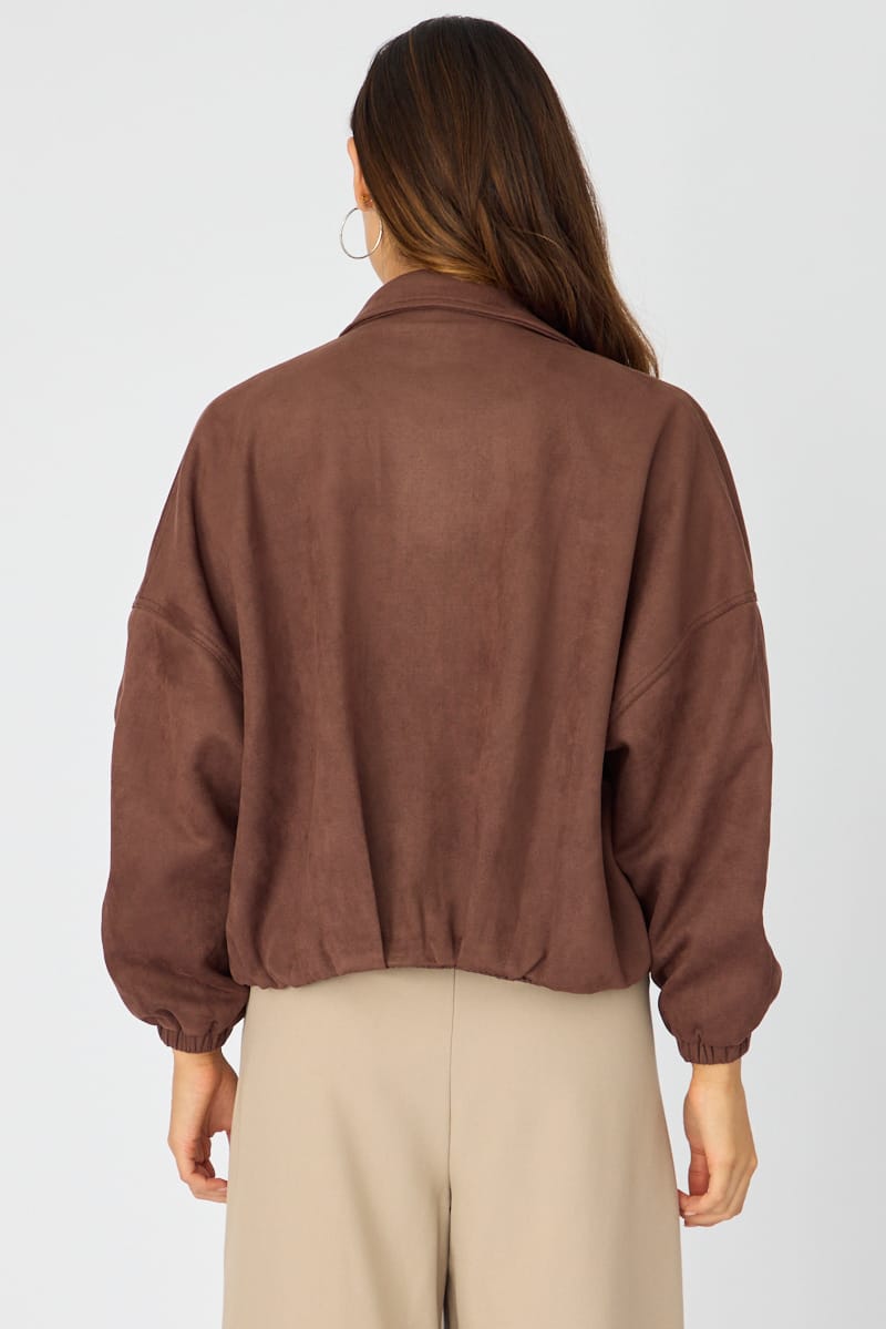 Brown Collared Jacket Suede for Ally Fashion