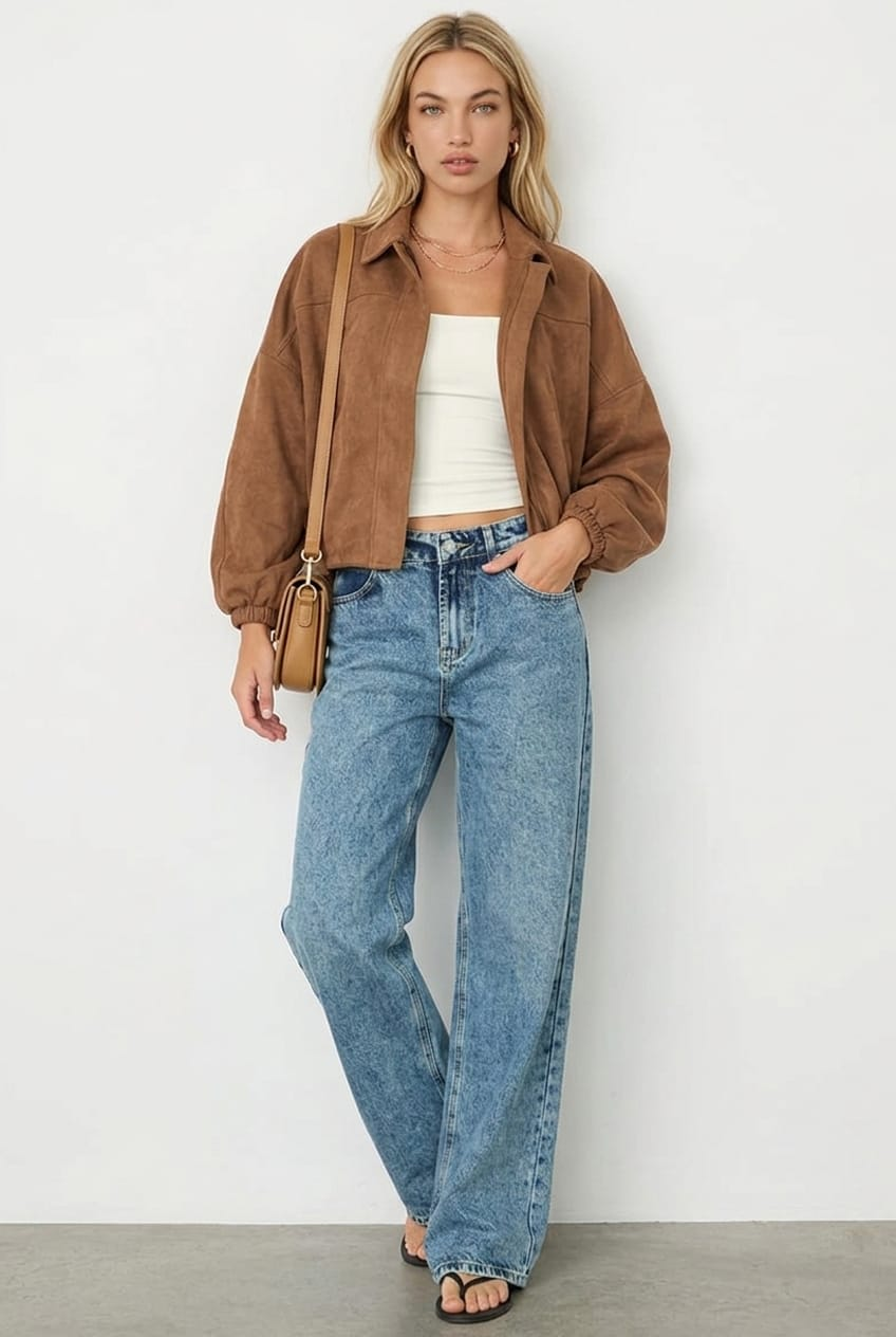 Beige Collared Jacket Suede for Ally Fashion