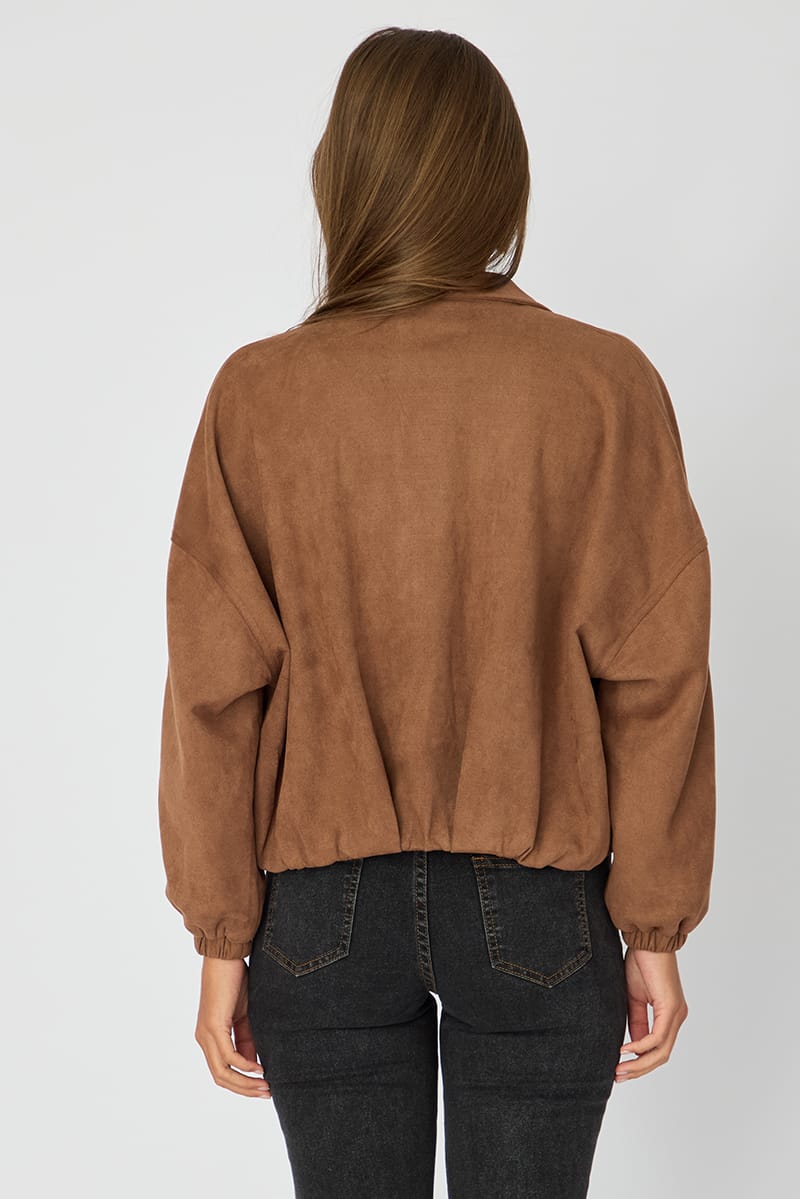 Beige Collared Jacket Suede for Ally Fashion