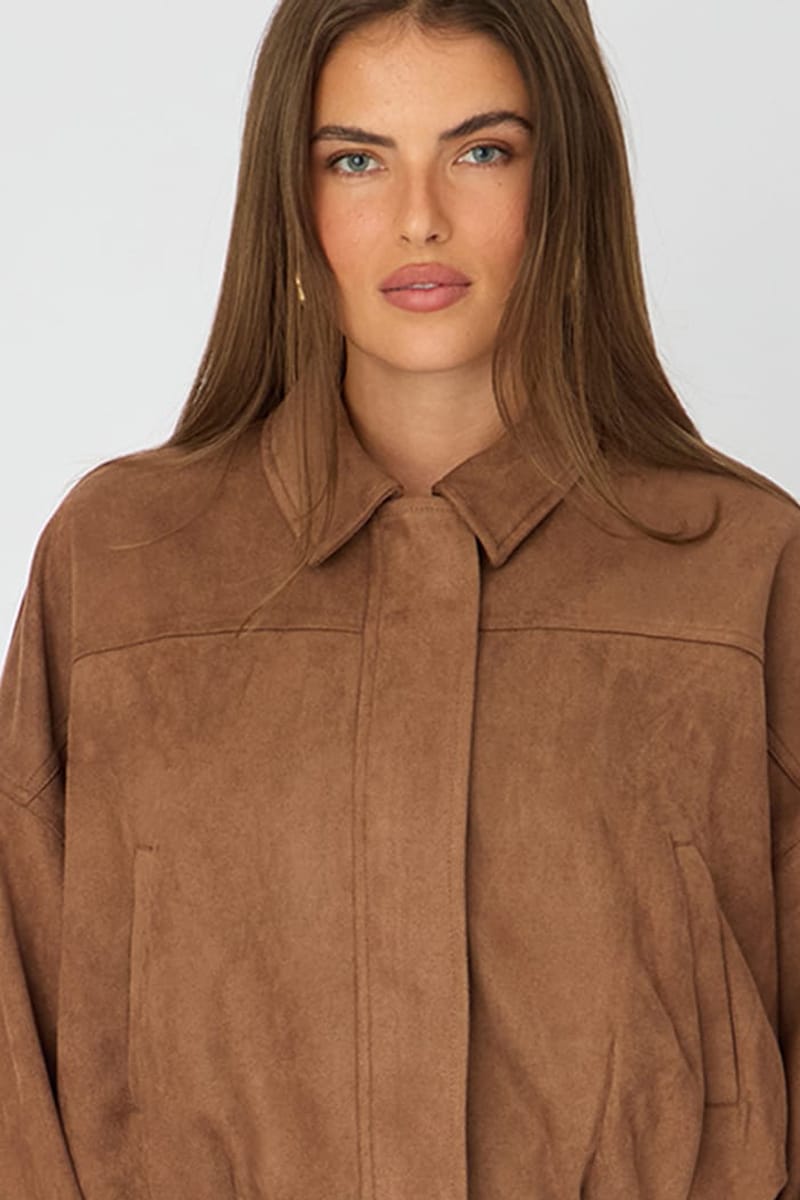Beige Collared Jacket Suede for Ally Fashion